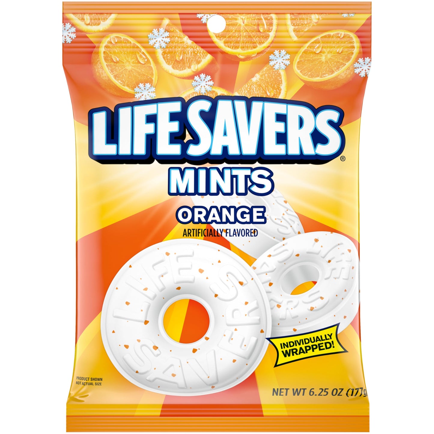 LIFE SAVERS Orange Mints, Individually Wrapped, For Snacking, Sharing, Office Parties, and Pantry Stocking, 6.25 oz (12 Hard Can