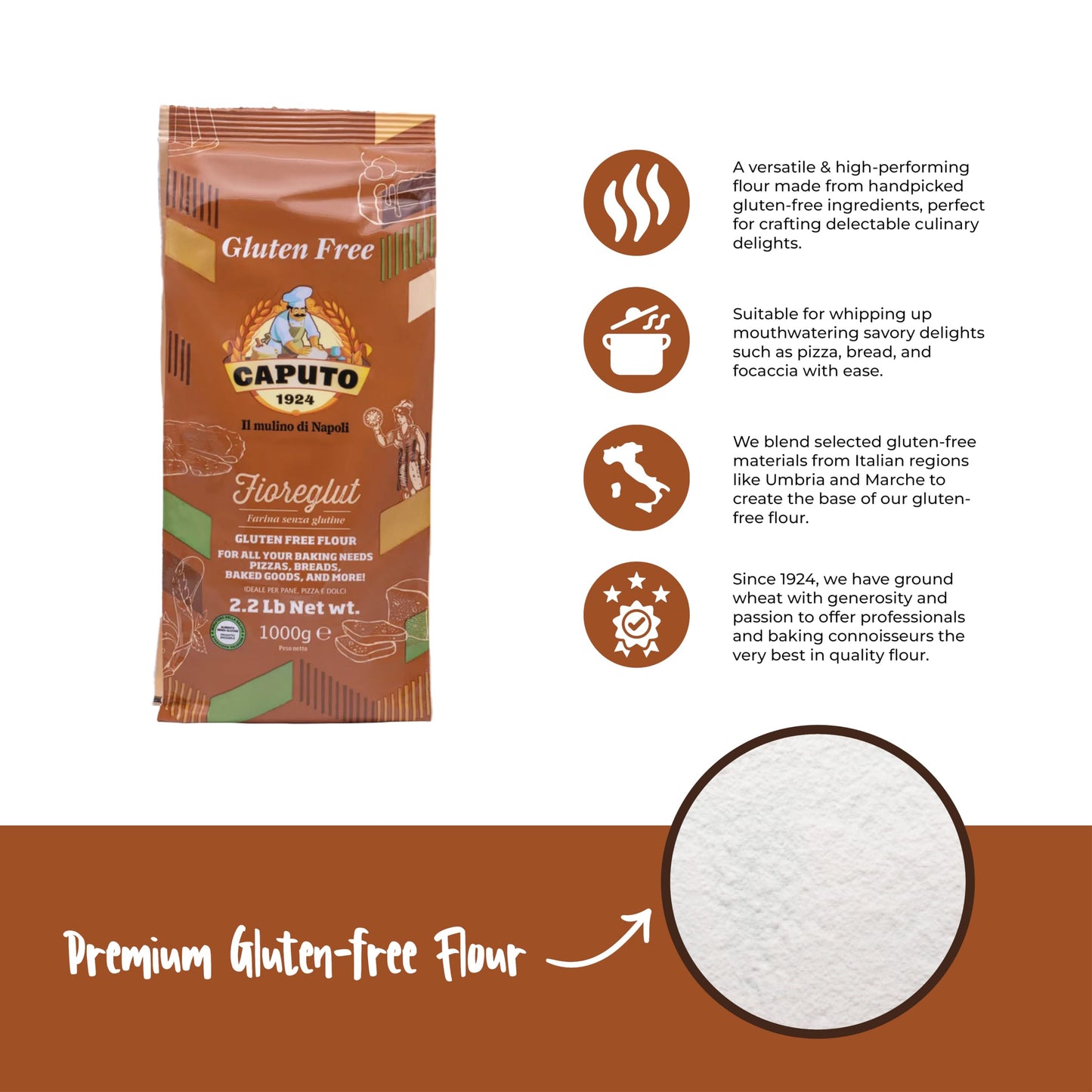 Antico Molino Napoli Gluten Free Pizza Flour, 2.2 lb (Pack of 2) - Premium Italian Baking Mix for Delicious Pizzas and Breads