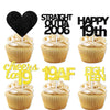 18pcs Black Gold Glitter Dessert Cupcake Pick for Straight Outta 2006 Cheer to 19 Years Old Theme Decor Supplies Happy 19th Birt