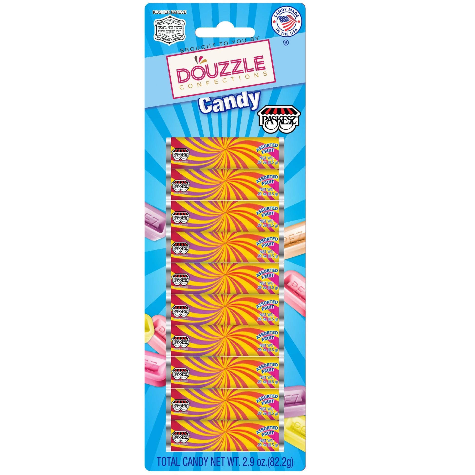DOUzzle Kosher Pez Candy Refills - Assorted Sweet Fruit Flavor, 10 Refills (Pack of 1) Gluten Free, Kosher Parve, USA Made