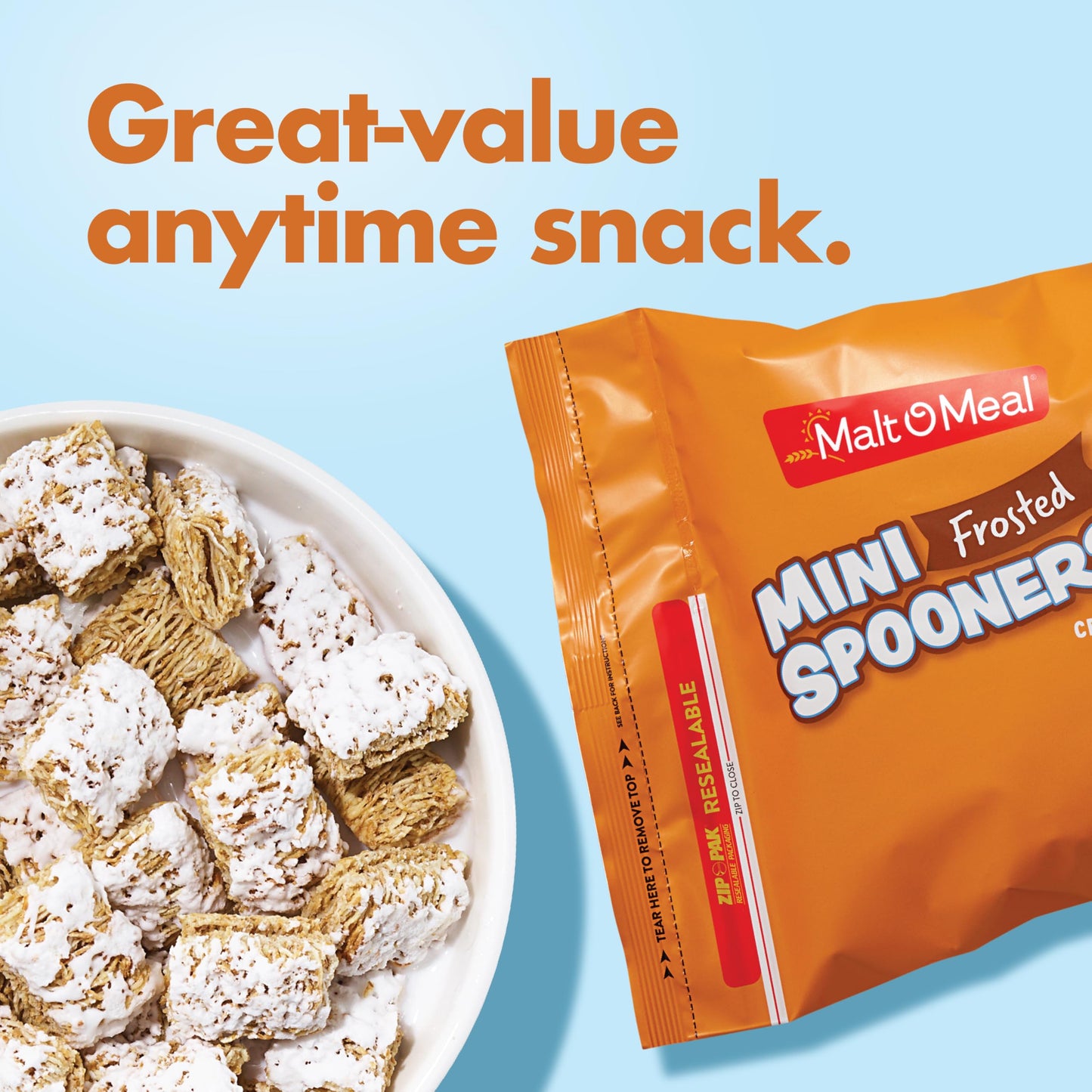 Malt-O-Meal Frosted Mini Spooners Whole Grain Breakfast Cereal, Crunchy Frosted Shredded Wheat Cereal, Large Cereal for Family,