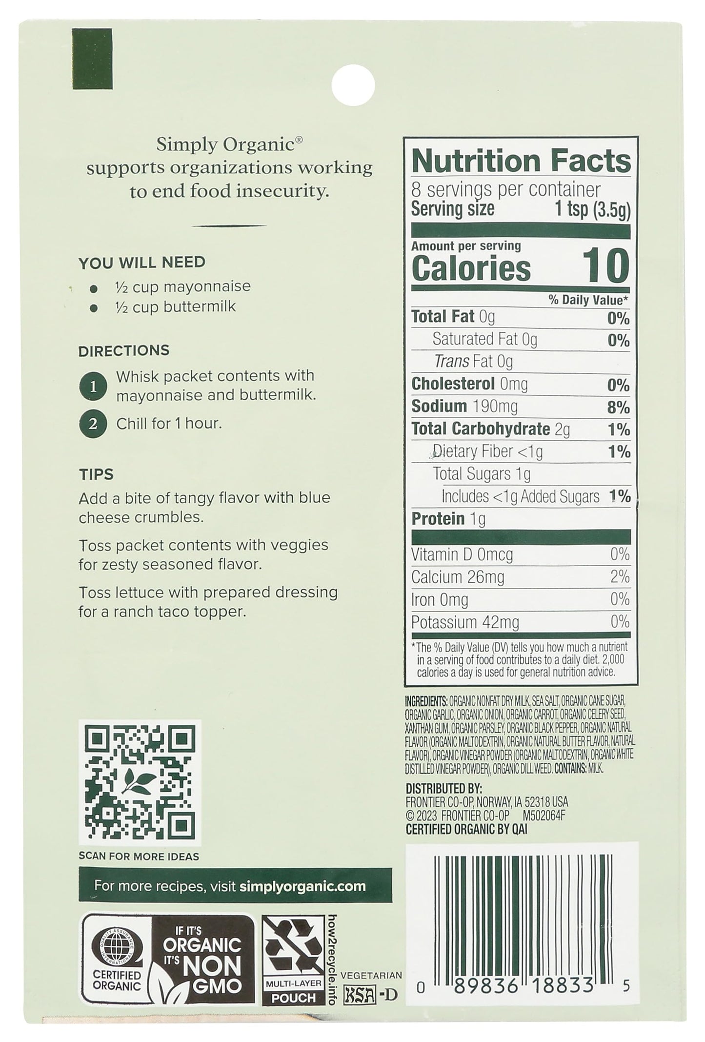 Simply Organic Dressing Mix Ranch 1 Oz