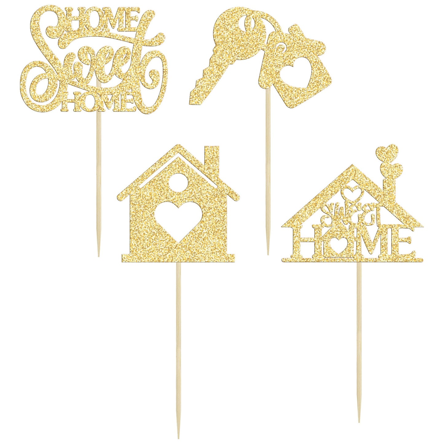 24Pcs Sweet Home Cupcake Toppers Glitter Key Housewarming Cupcake Pick Decorations For Welcome New Home Theme Party Cake Decorat