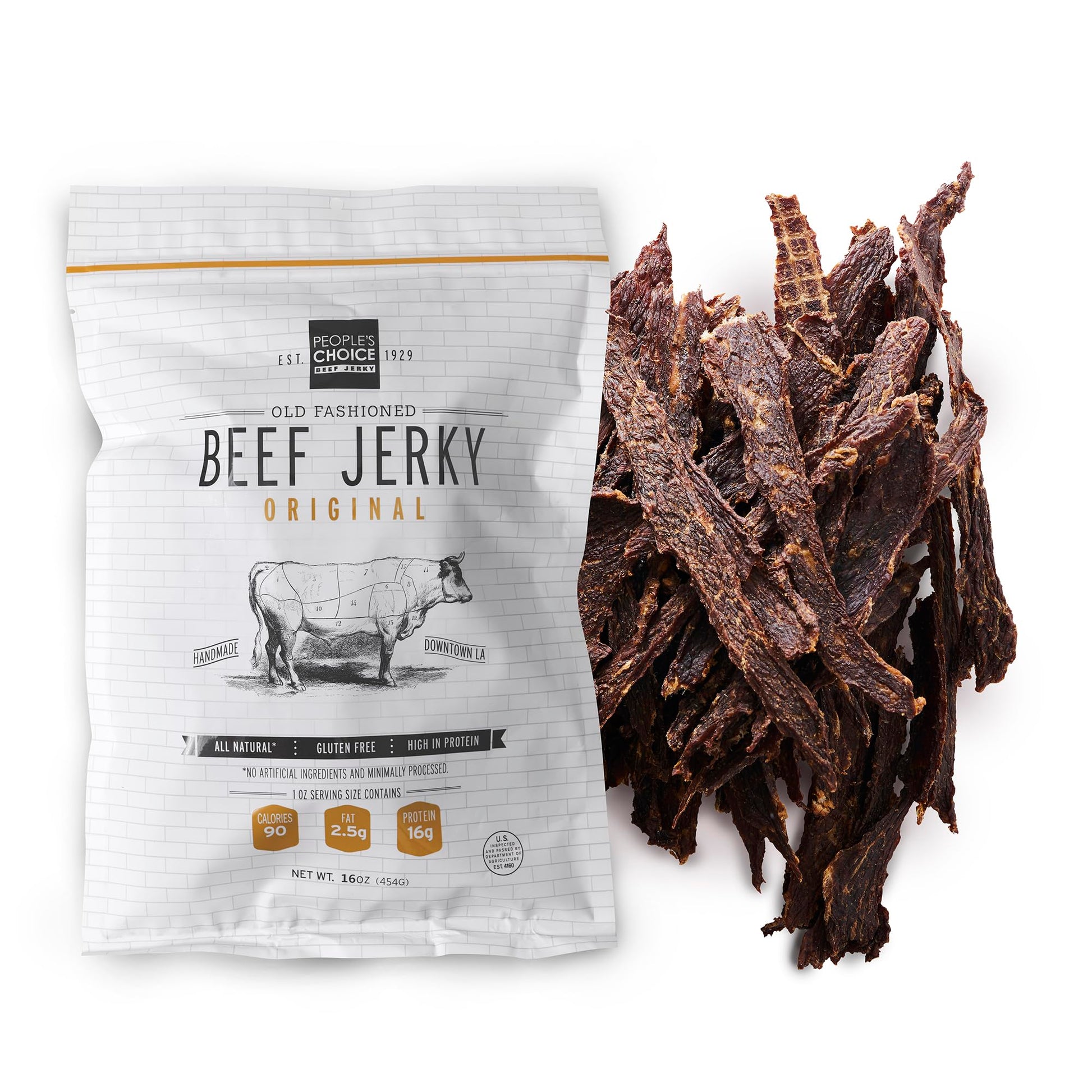 Peoples Choice Beef Jerky - Original Flavor - Sugar Free, Zero Carb, High Protein - 16 Ounce Bag