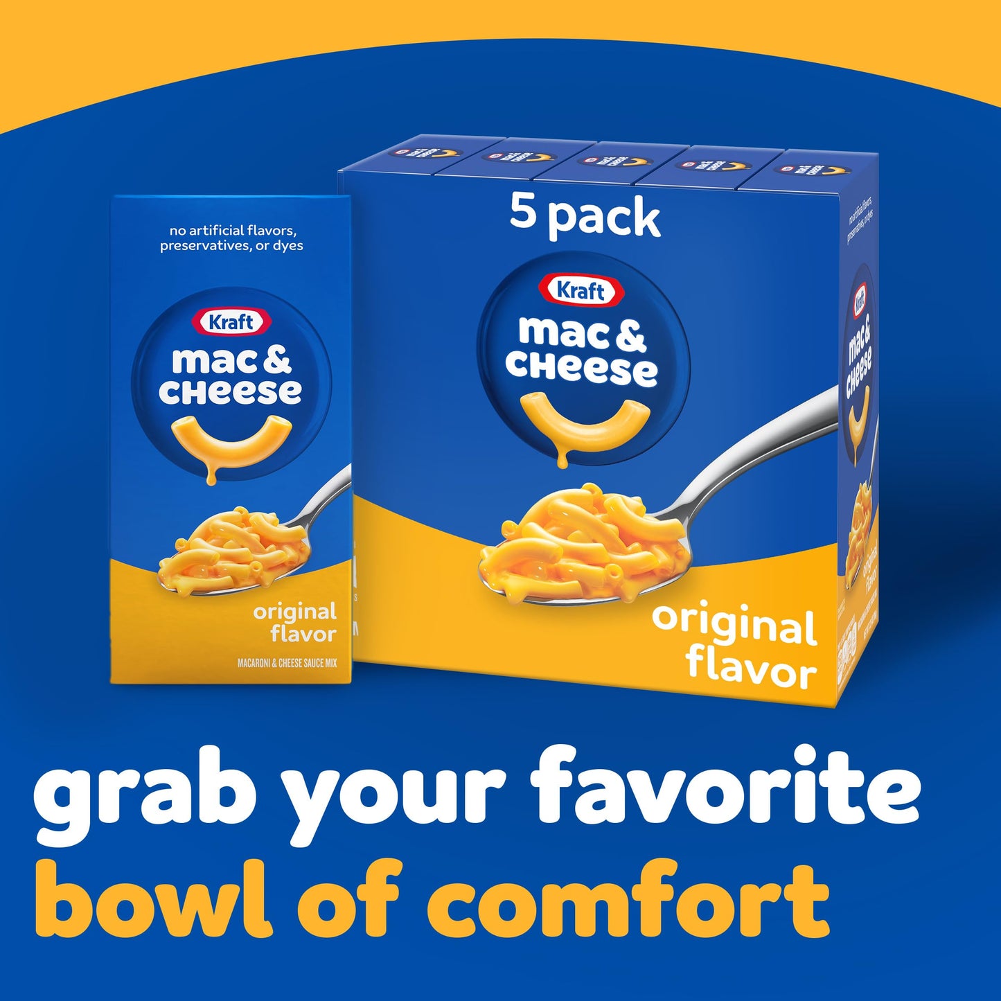 Kraft Original Mac N Cheese Macaroni And Cheese Dinner, 5 Ct Pack, 7.25 Oz Boxes