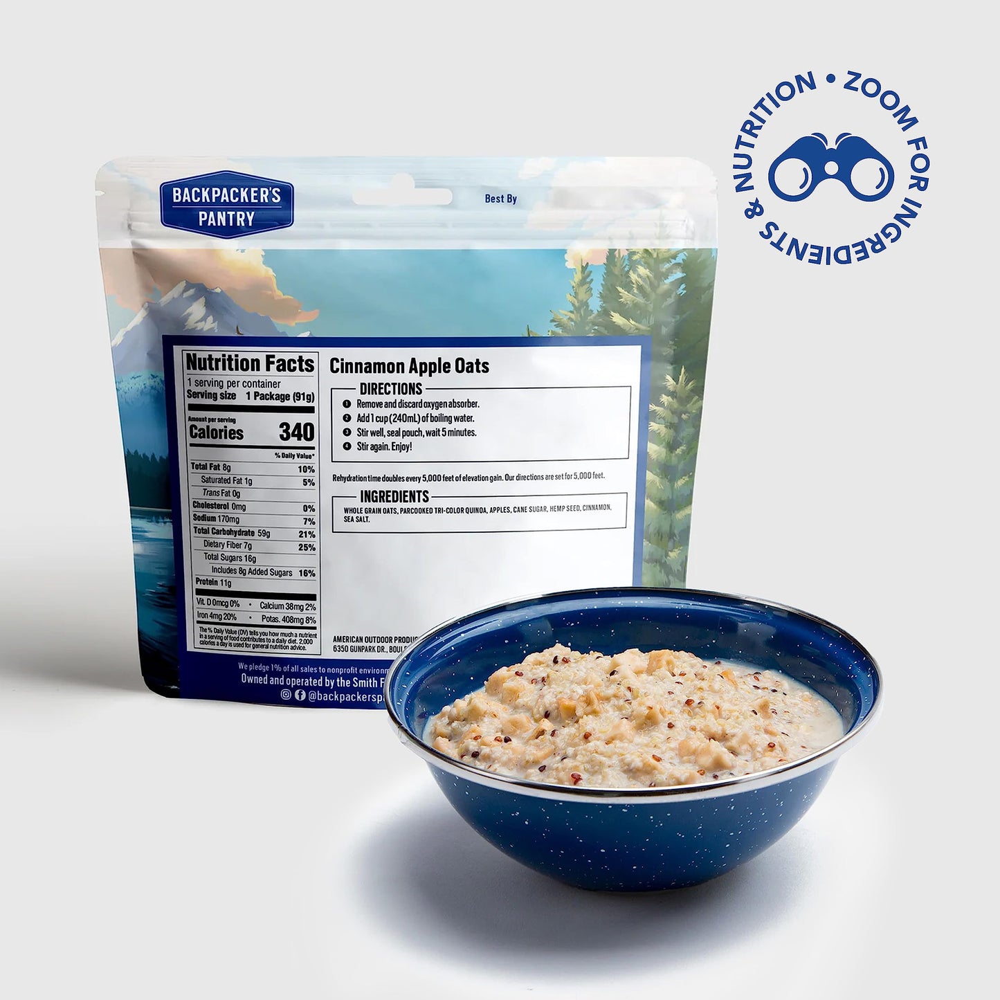Backpacker'S Pantry Cinnamon Apple Oats - Freeze Dried Backpacking & Camping Food - Emergency Food - 11 Grams Of Protein, Vegan, Gluten-Free - 1 Count