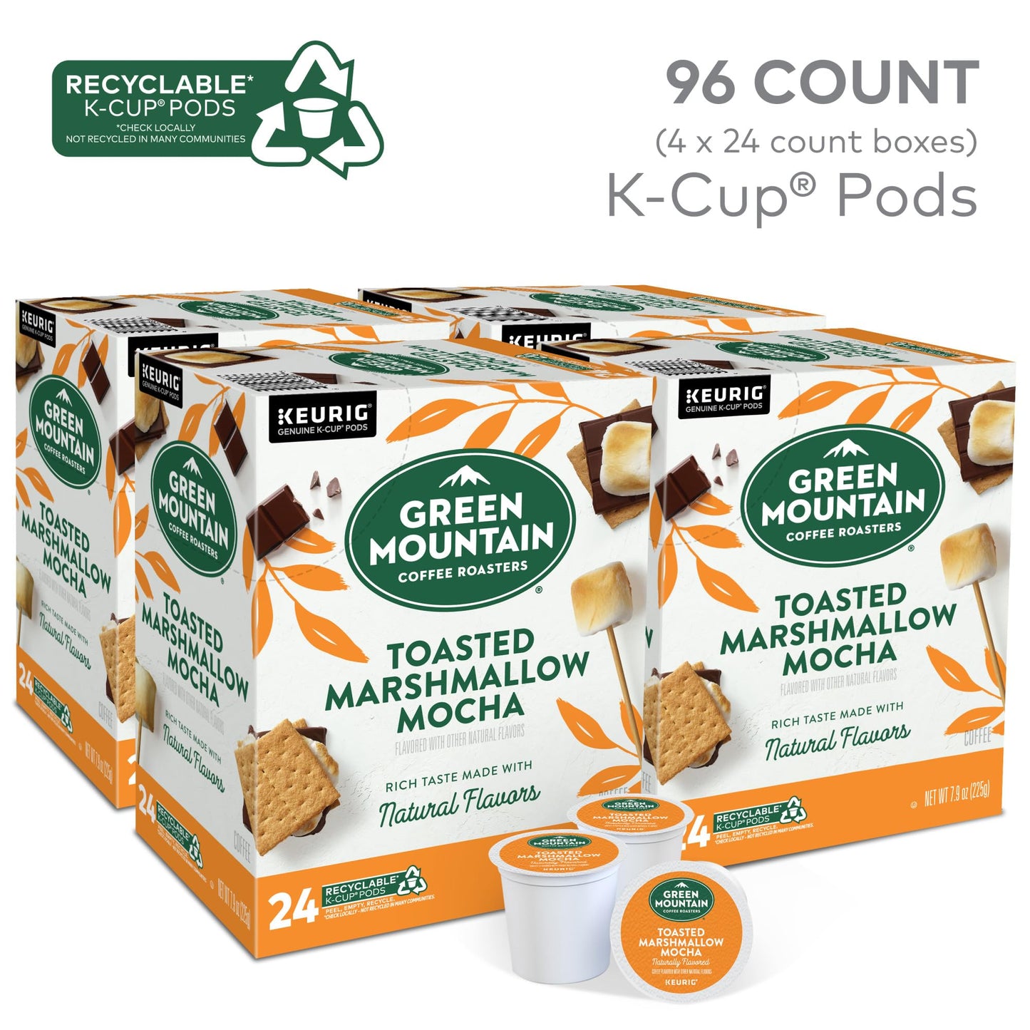 Green Mountain Coffee Roasters Toasted Marshmallow Mocha K-Cup Pods, Flavored Light Roast Coffee, 96 Count, Model 5000341982-96