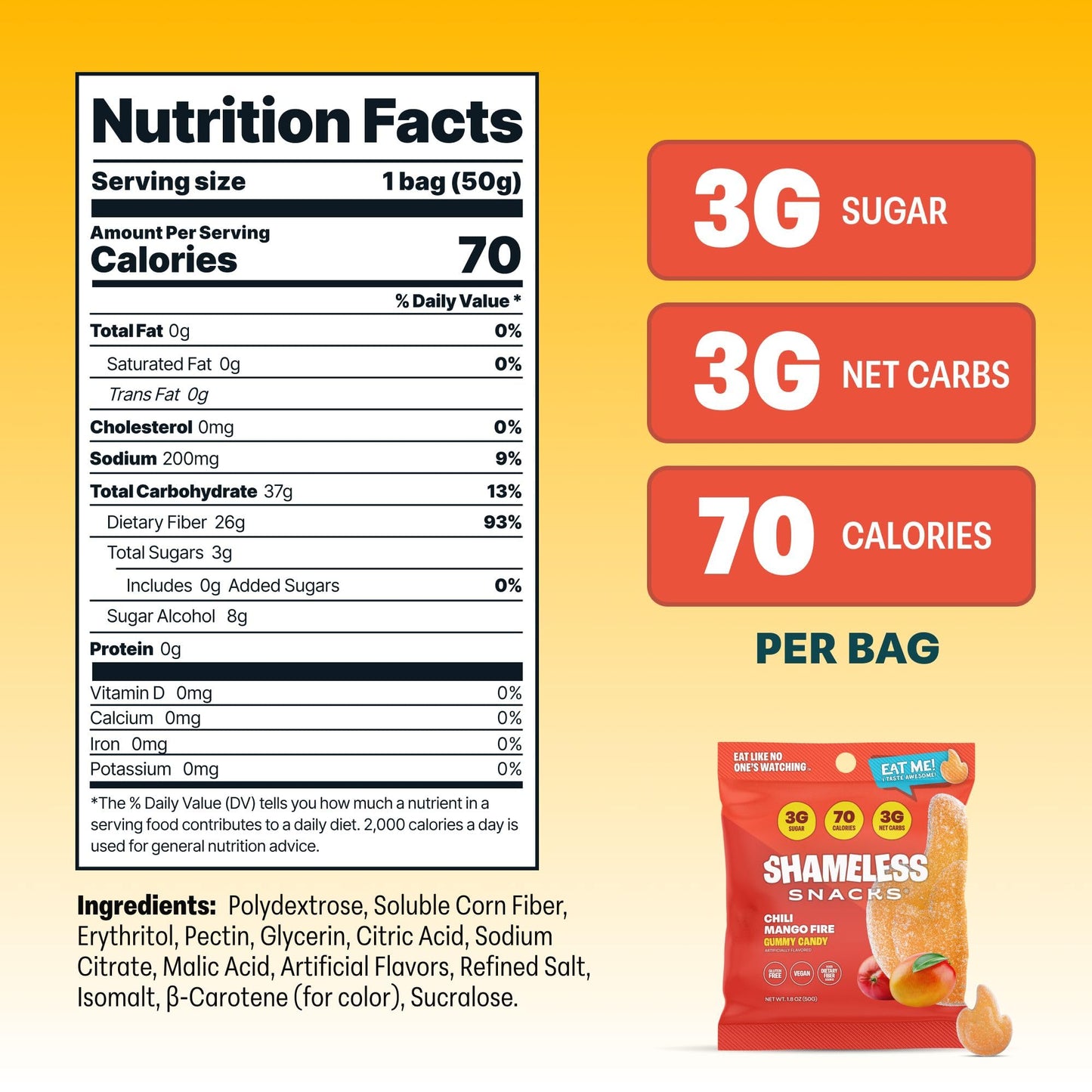 Shameless Snacks - Healthy Low Calorie Snacks, Low Carb Keto Gummies (Gluten Free Candy) - 6 Pack Chili Mango Fire