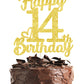 14Th Birthday Cake Topper - Double Sided Gold Glitter, Happy 14Th Birthday Cake Topper For Girls,14 Cake Decorations For Girls,