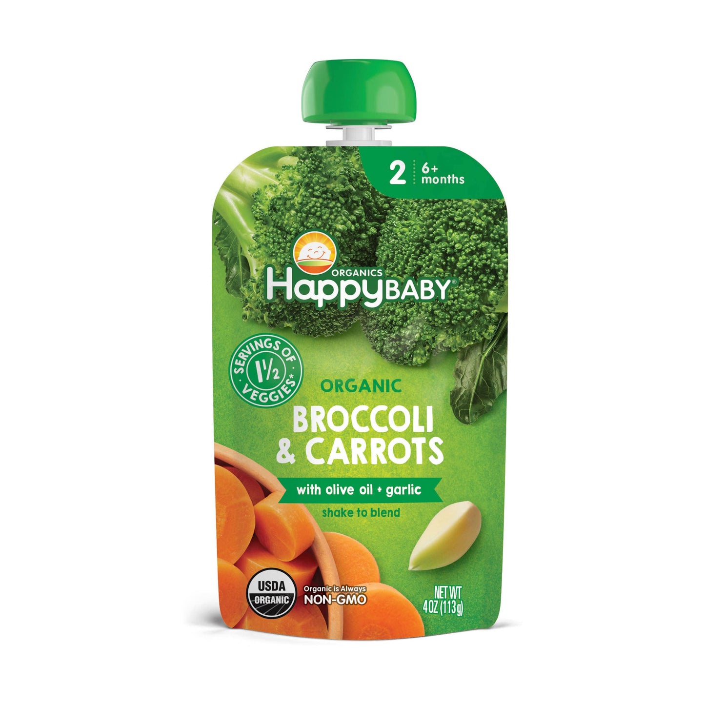 Happy Baby Organic Broccoli & Carrots With Olive Oil & Garlic Baby Food, 4 Oz