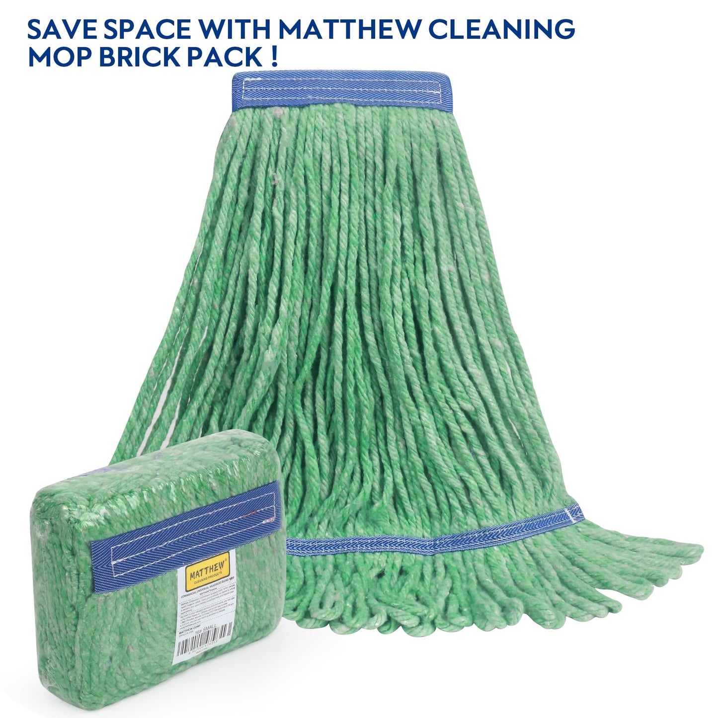 Matthew Cleaning Heavy Duty Mop Head Commercial Replacement For General And Floor Cleaning, Wet Industrial Blue Cotton Looped En