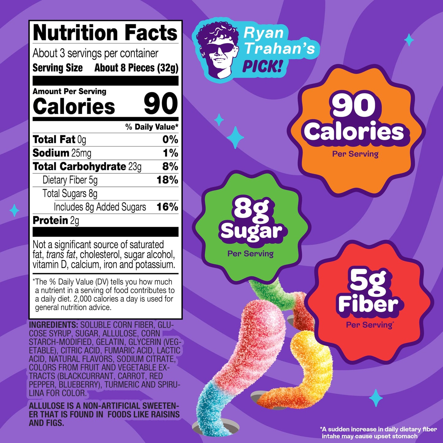 Joyride Sour Worms - 3.5 Oz 6-Pack Bundle With 2.5Oz Glacial Peppermint Gum, Low Sugar, Low Calorie Snacks, Dye Free And Plant B