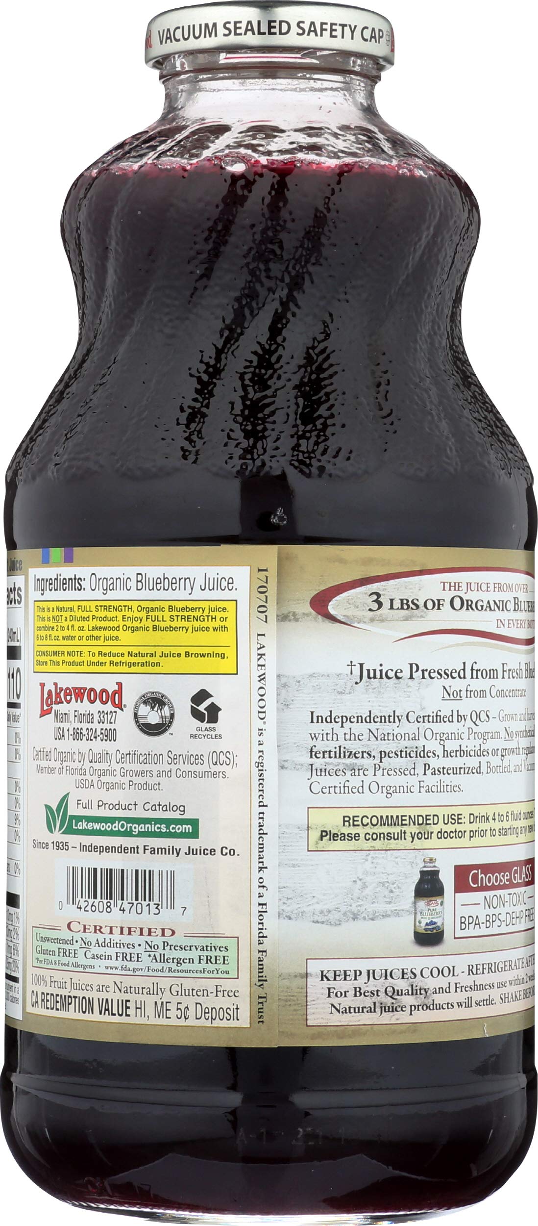 Lakewood Organic Pure Juice, Blueberry, 32 Fl Oz, Pack of 1