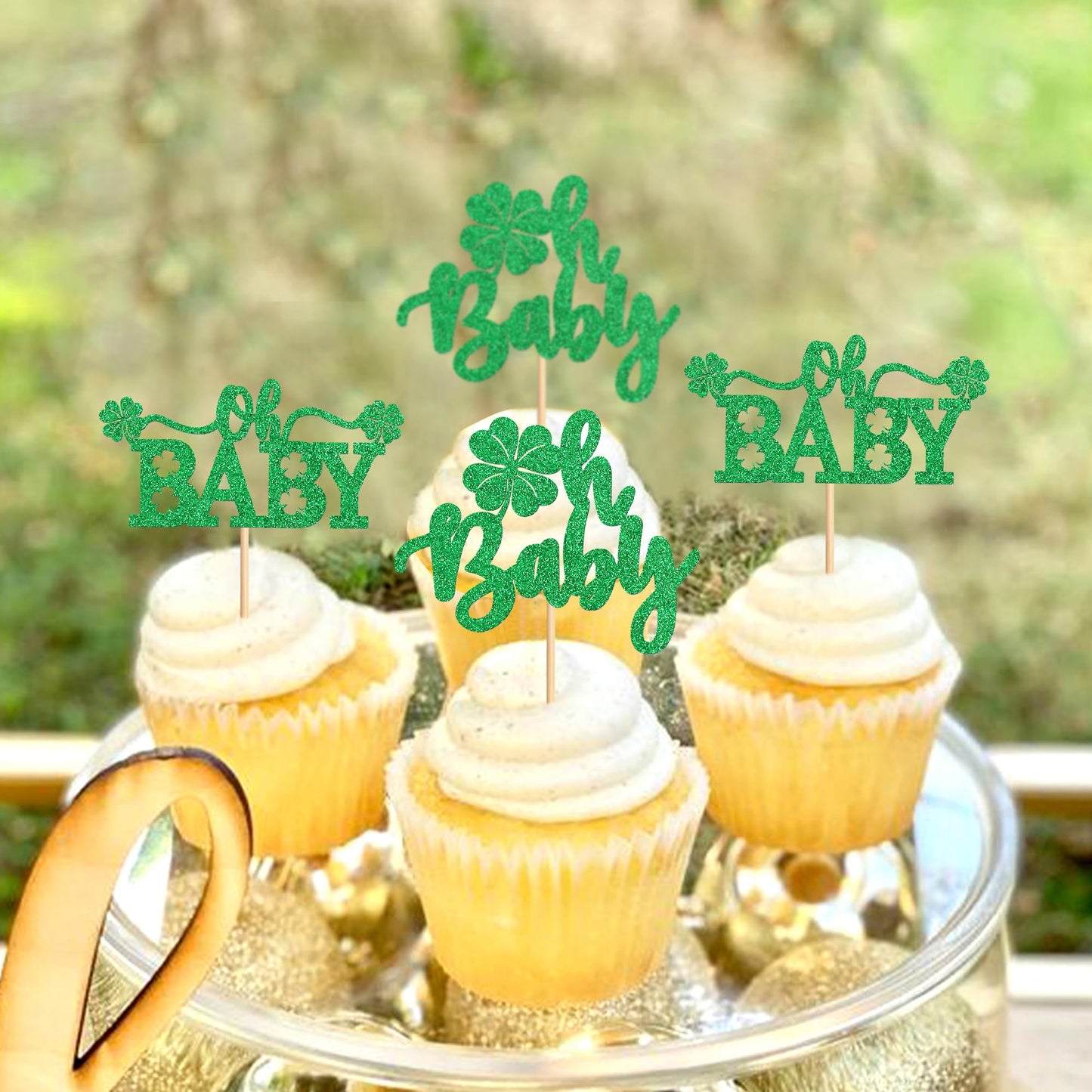 Ercadio 24 Pack St Patrick'S Day Lucky Four Leaf Oh Baby Cupcake Toppers Four Leaf Oh Baby Cupcake Picks For St.Patricks Day Bab