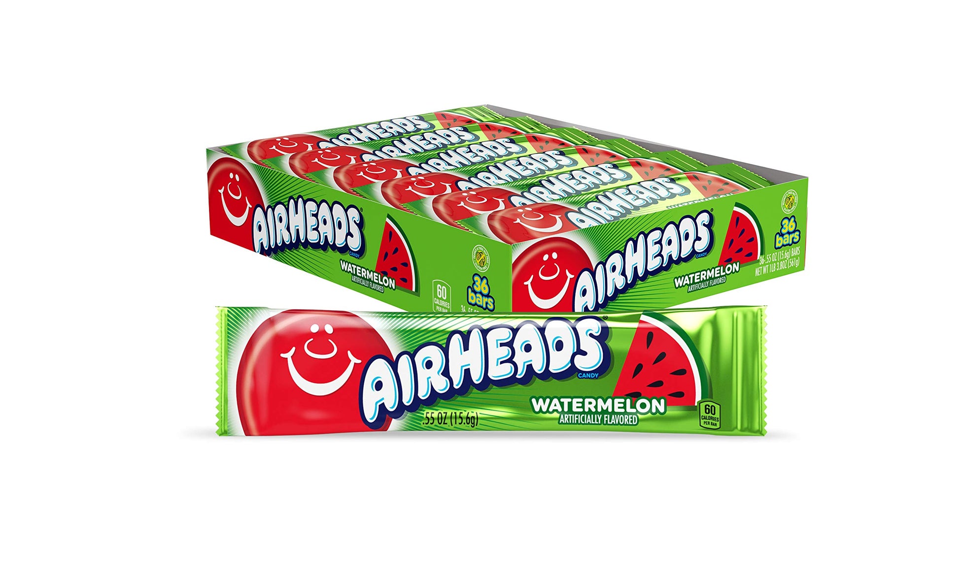 Airheads Candy Watermelon Flavor Taffy Bars, Individually Wrapped, 36 Count, Model 73390002039