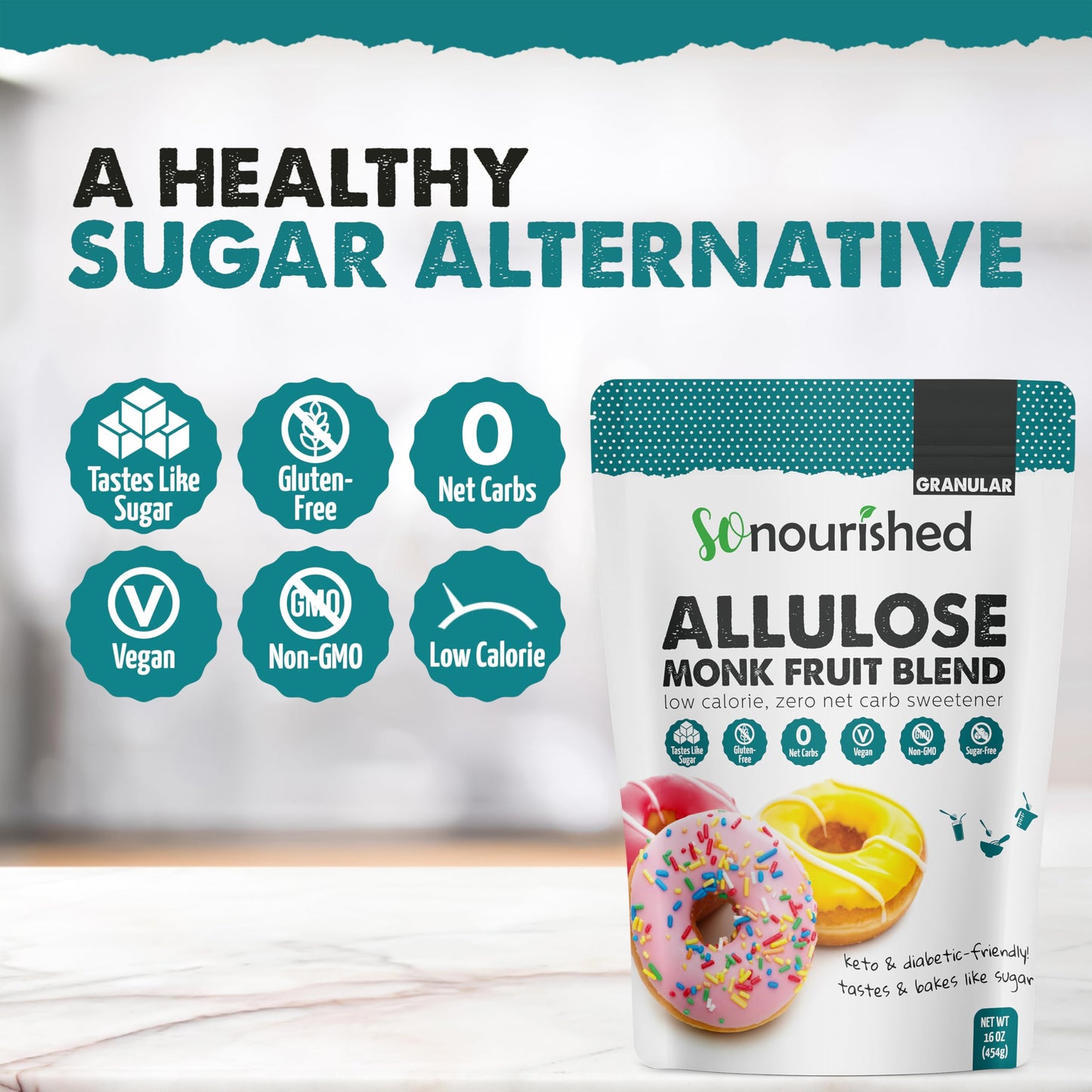 Monk Fruit Sweetener With Allulose Granular- 1:1 Sugar Substitute, Keto - 0 Calorie, 0 Net Carb, Non-Gmo (5 Lb / 80 Oz)