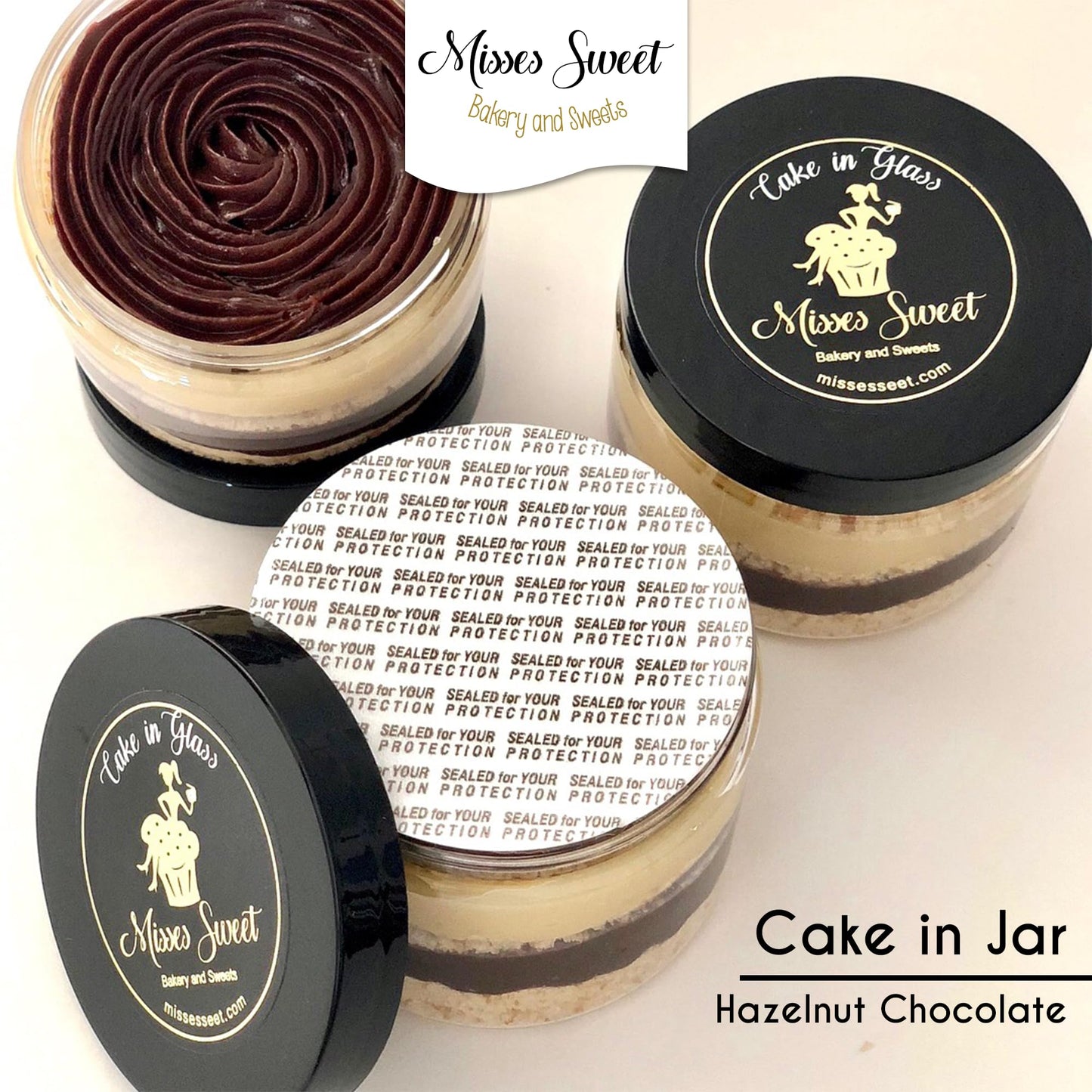 Gourmet Cake in a Jar - Hazelnut Cake in Jar with Vanila Cake Layered with Hazelnut Chocolate Filling and Leche Brigadeiro - Bir