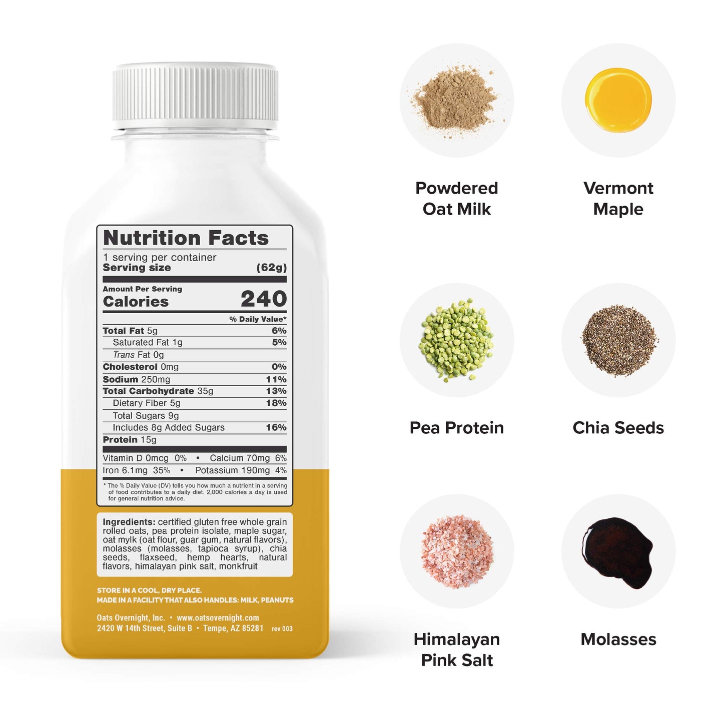 Oats Overnight Maple Brown Sugar Bottled Shake - Gluten Free, Non-GMO, Vegan Friendly Breakfast Meal Replacement Shake with Powd