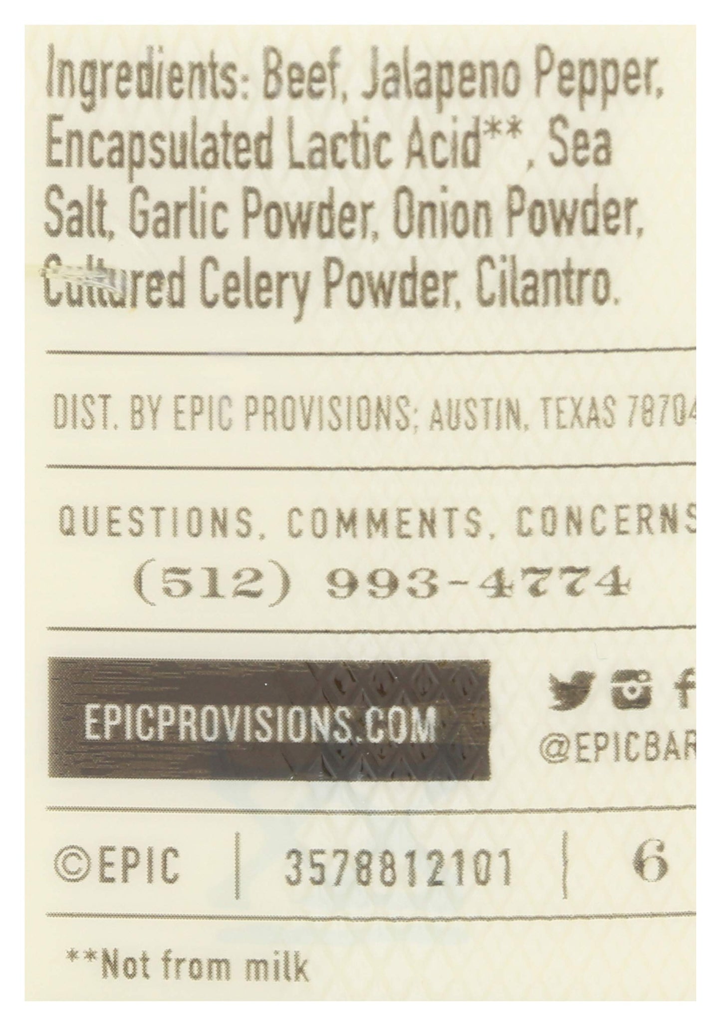 Epic Provisions Beef Jalapeno Bar, 1.3 Oz