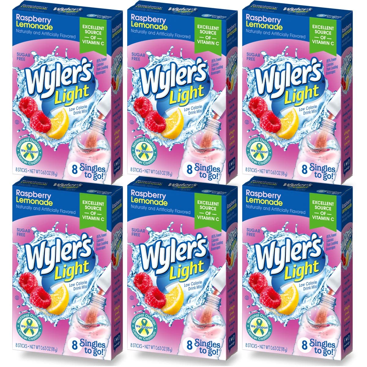 Wyler's Light Singles To Go (6 Pack), Raspberry Lemonade Water Drink Mix, 48 Total Powder Drink Mix Packets
