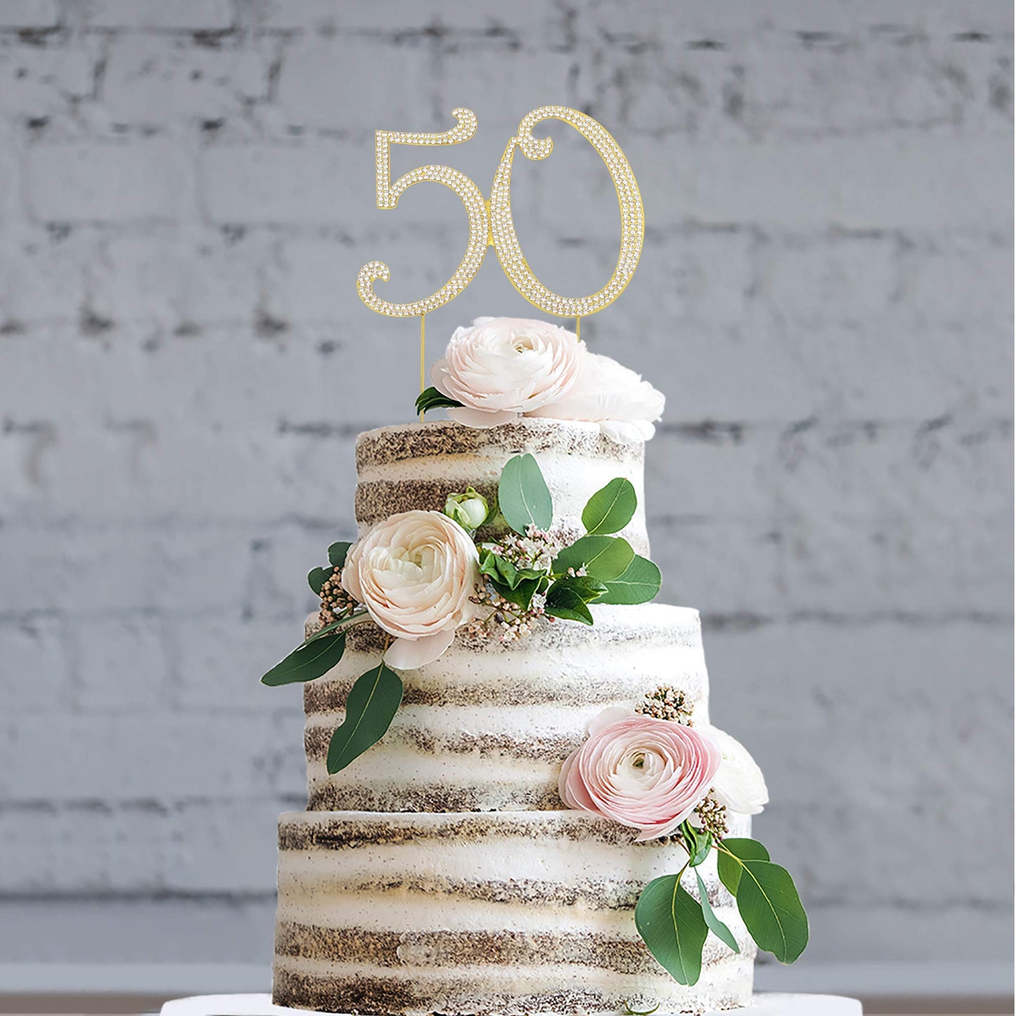 Crystal Creations 50 Cake Topper - Gold Metal Rhinestone Decoration, 10.98x6.5x0.2 Inch, Ideal for 50th Birthday or Anniversary