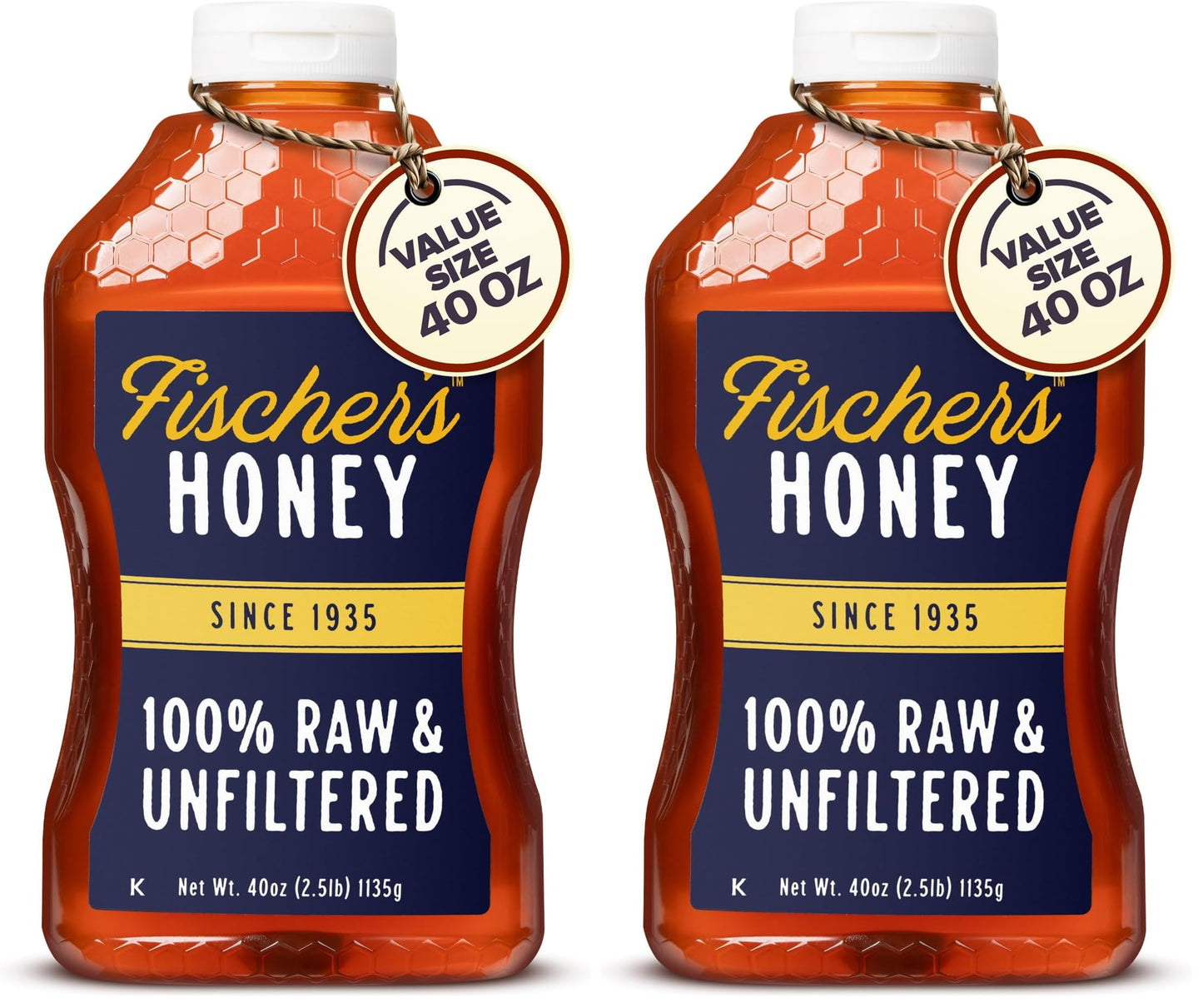 Fischers 100% Pure, Raw & Unfiltered Honey, 40 oz - USA Made Honey - All-Natural Sweetener - Rich Flavor Profile, Packed with Nu