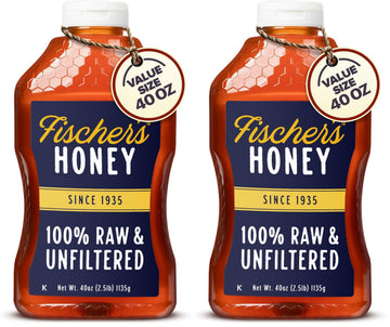 Fischers 100% Pure, Raw & Unfiltered Honey, 40 oz - USA Made Honey - All-Natural Sweetener - Rich Flavor Profile, Packed with Nu