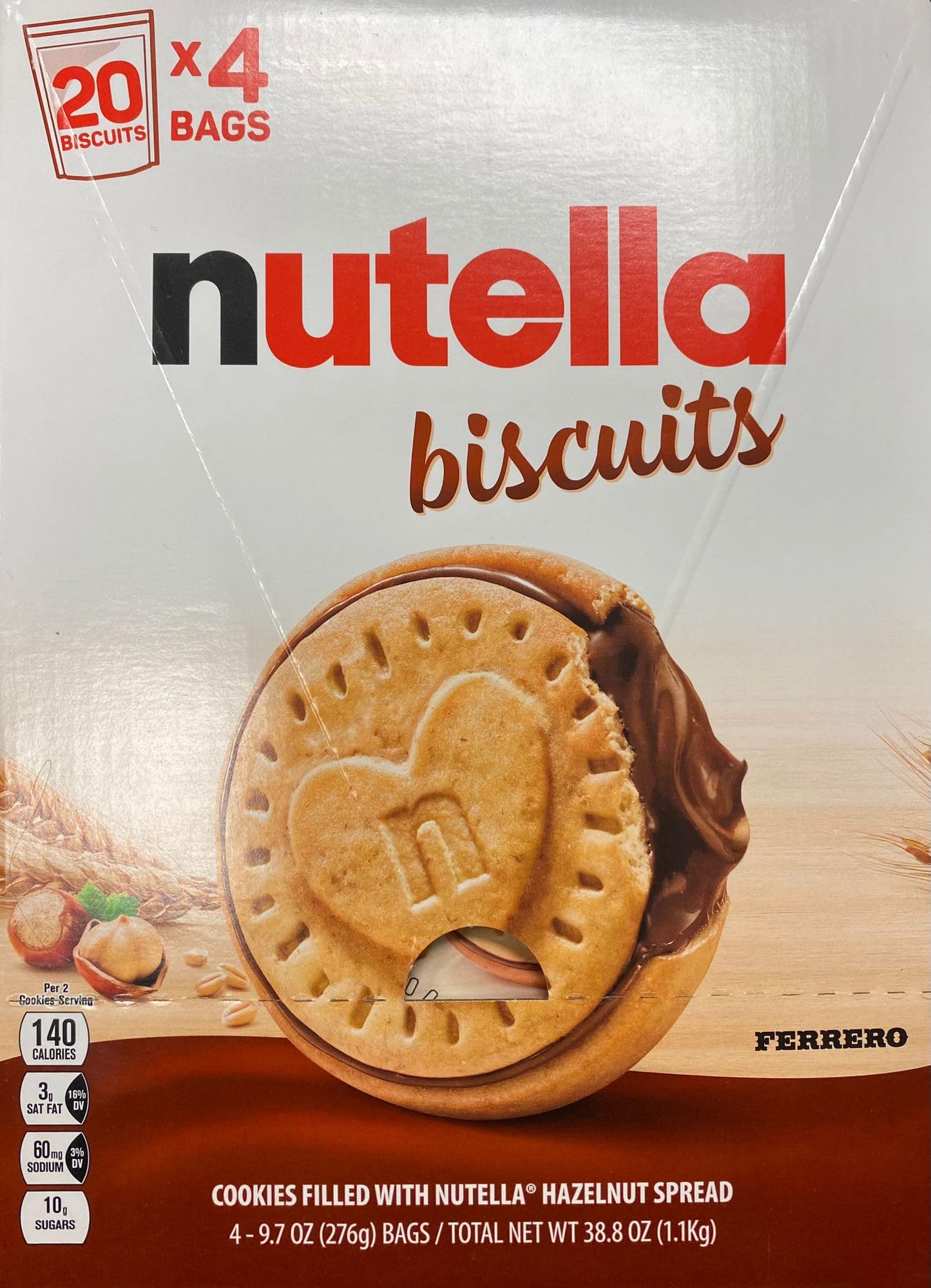 Nutella Biscuits with Hazelnut Spread, Creamy Center - 4 Bags, Total Net WT 38.8 oz