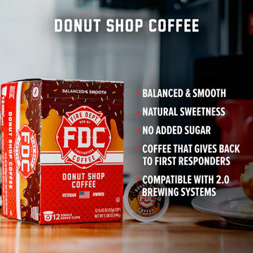 Fire Department Coffee - Gives Back To Firefighters - Medium Roast Donut Shop Coffee Pods - Sweet & Smooth -Roasted In The Usa -