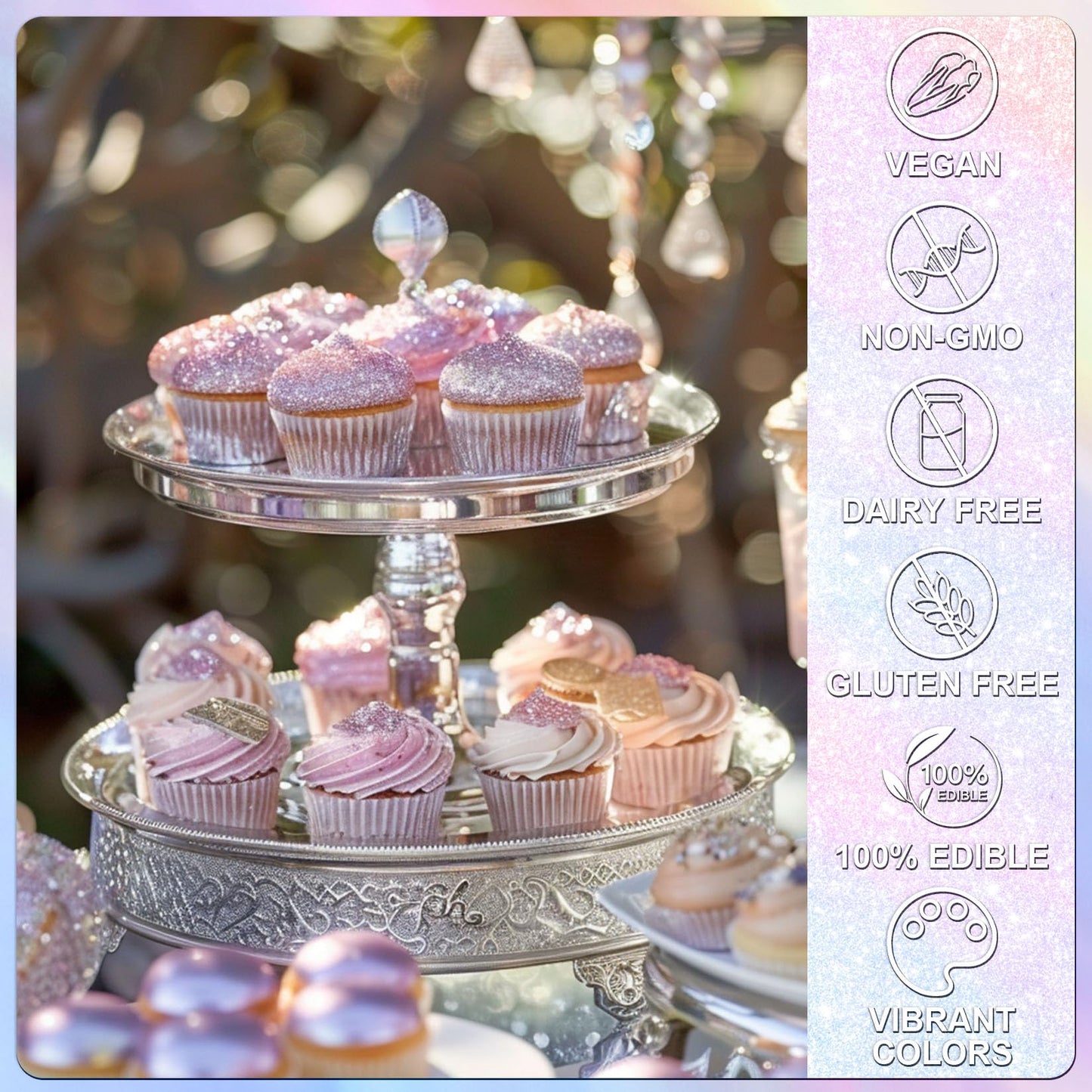 SigWong Iridescent Rainbow Edible Glitter - 5g Food Grade Cake Decorating Sprinkle for Cakes, Drinks, and Desserts