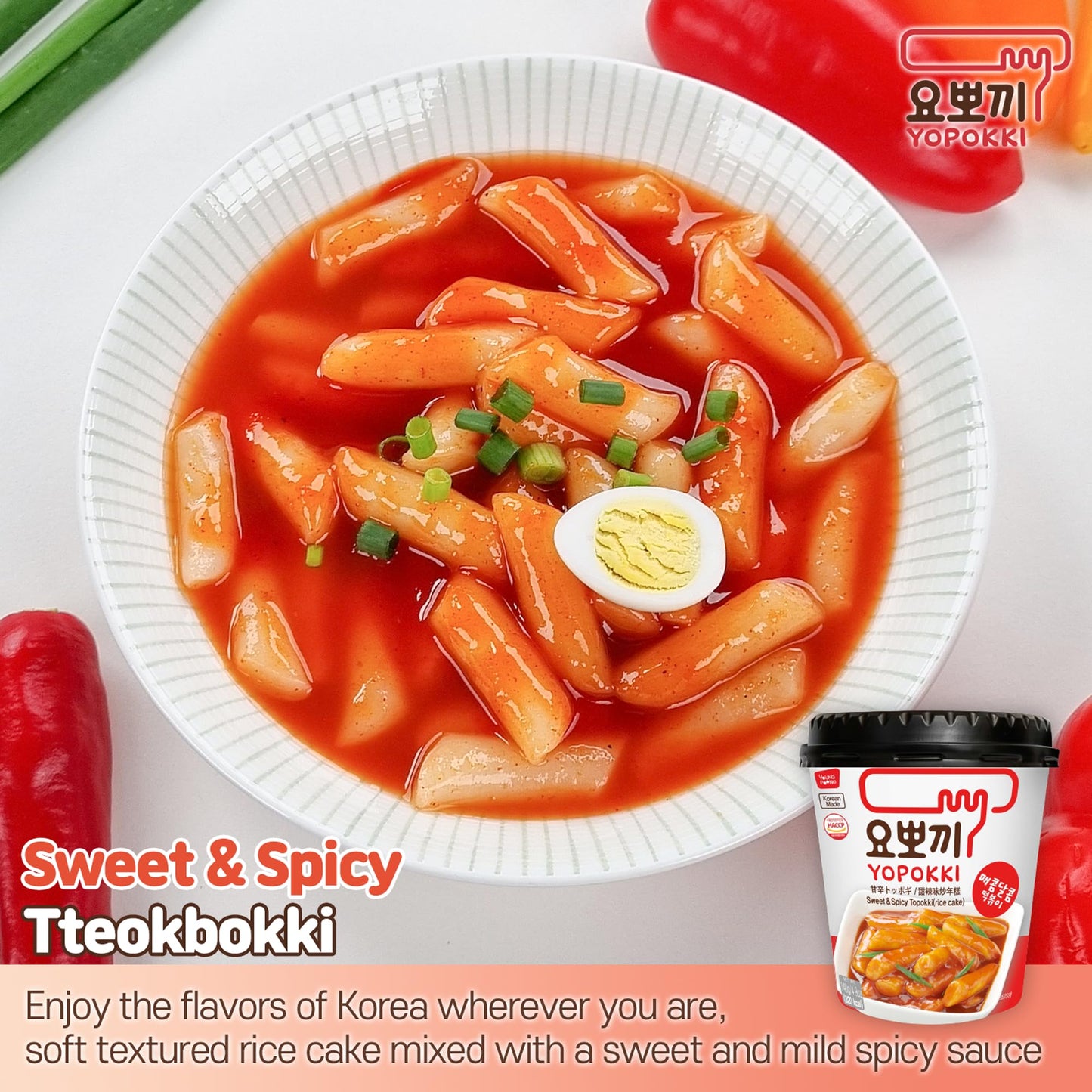 Yopokki Instant Tteokbokki Assorted Cup (Spicy 2, Cheese 2, Onion 1, Jjajang 1, Set Of 6) - Korean Street Food With Sweet And Mo