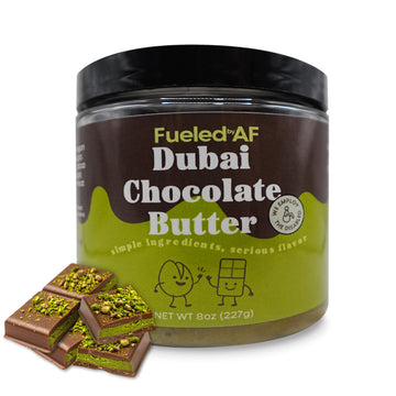 Fueled Af Dubai Chocolate Spread  100% Pistachio Butter With Dubai Chocolate In A Jar  High Protein Flavored Nut Butter  (8 Ounce Jar)