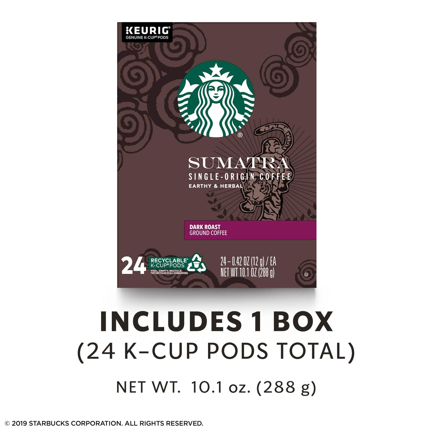 Starbucks Sumatra Dark Roast Coffee Pods for Keurig, 0.42 oz, 24 Count, Coffee