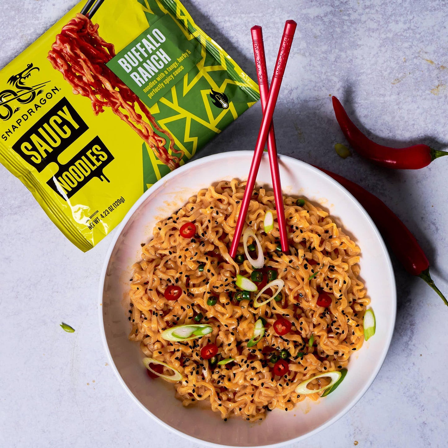 Snapdragon Buffalo Ranch Saucy Noodles, 4-Pack, Authentic Instant Noodles With Rich & Tangy Buffalo Sauce.