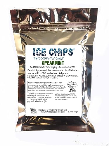 Ice Chips Xylitol Candy In Large 5.28 Oz Resealable Pouch; Low Carb & Gluten Free (Spearmint)