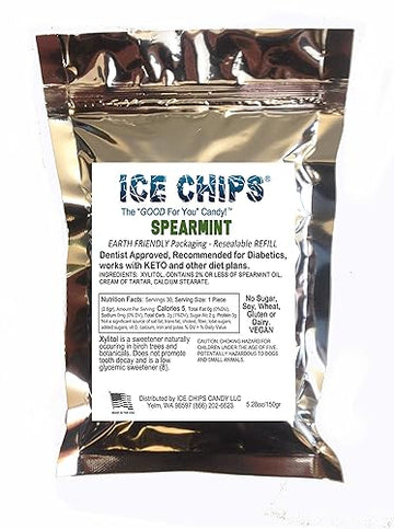 Ice Chips Xylitol Candy In Large 5.28 Oz Resealable Pouch; Low Carb & Gluten Free (Spearmint)