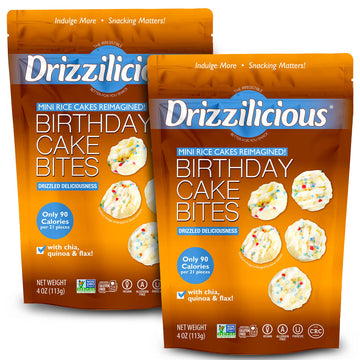 Drizzilicious Mini Rice Cakes - Vegan, Gluten Free, 90 Calories, 4 oz (Pack of 2)