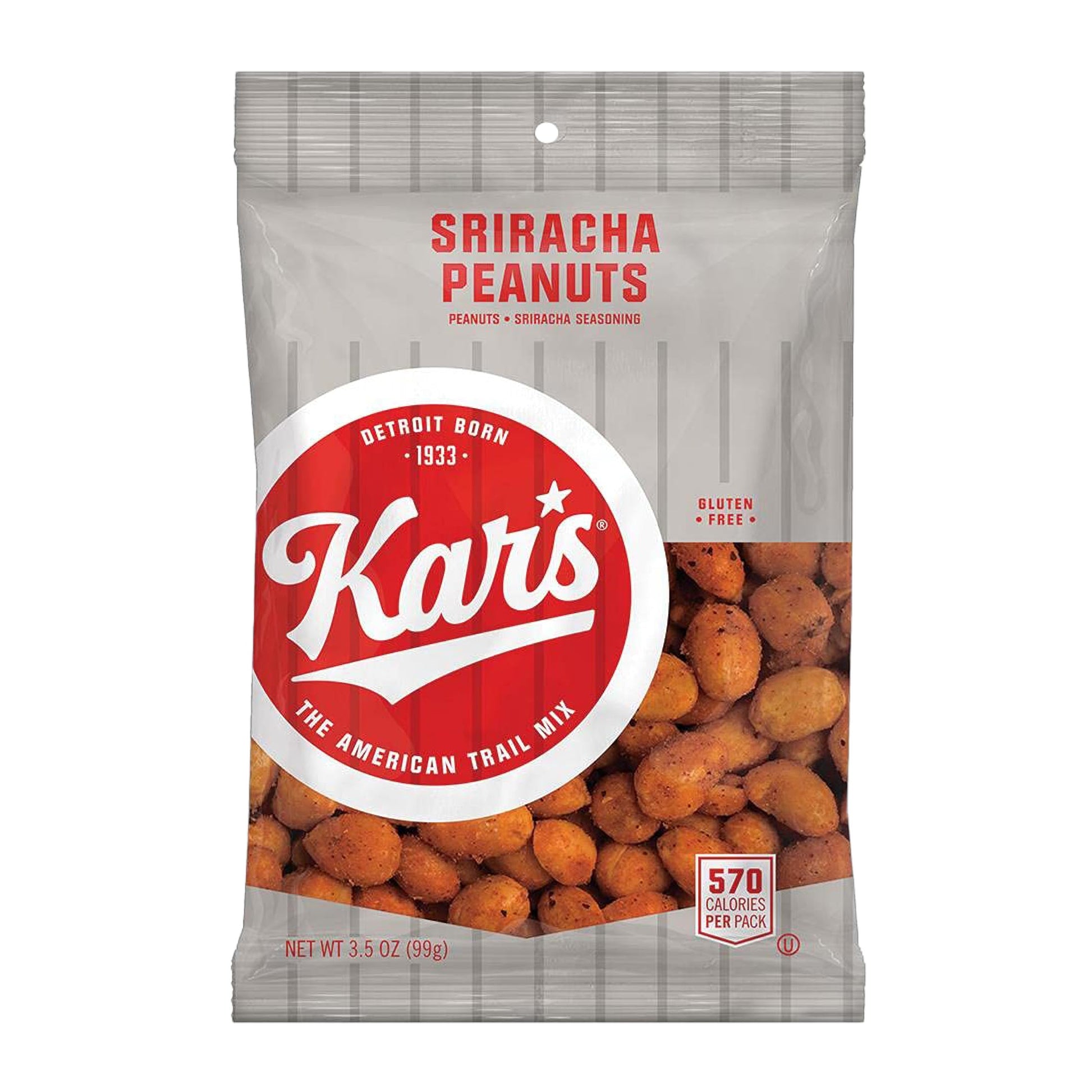 Kars Nuts Spicy Hot Sriracha Peanuts, 3.5 oz Individual Snack Packs - Bulk Pack of 42, Gluten-Free Snack Mix