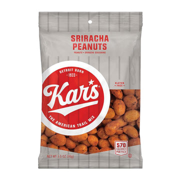 Kars Nuts Spicy Hot Sriracha Peanuts, 3.5 oz Individual Snack Packs - Bulk Pack of 42, Gluten-Free Snack Mix