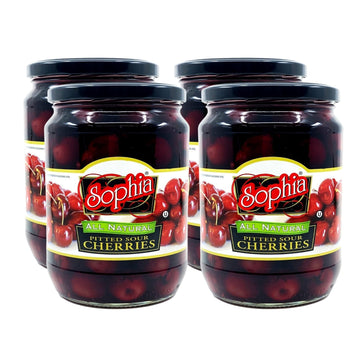 Sophia Foods Sour Cherries  Pitted  24Oz Jar (4-Pack) | Tart Cherries In A Jar For Baking  Mixed Flavors  And Snacks | Great For Old Fashioneds | Canned Fruit Garnish & Dessert Topping