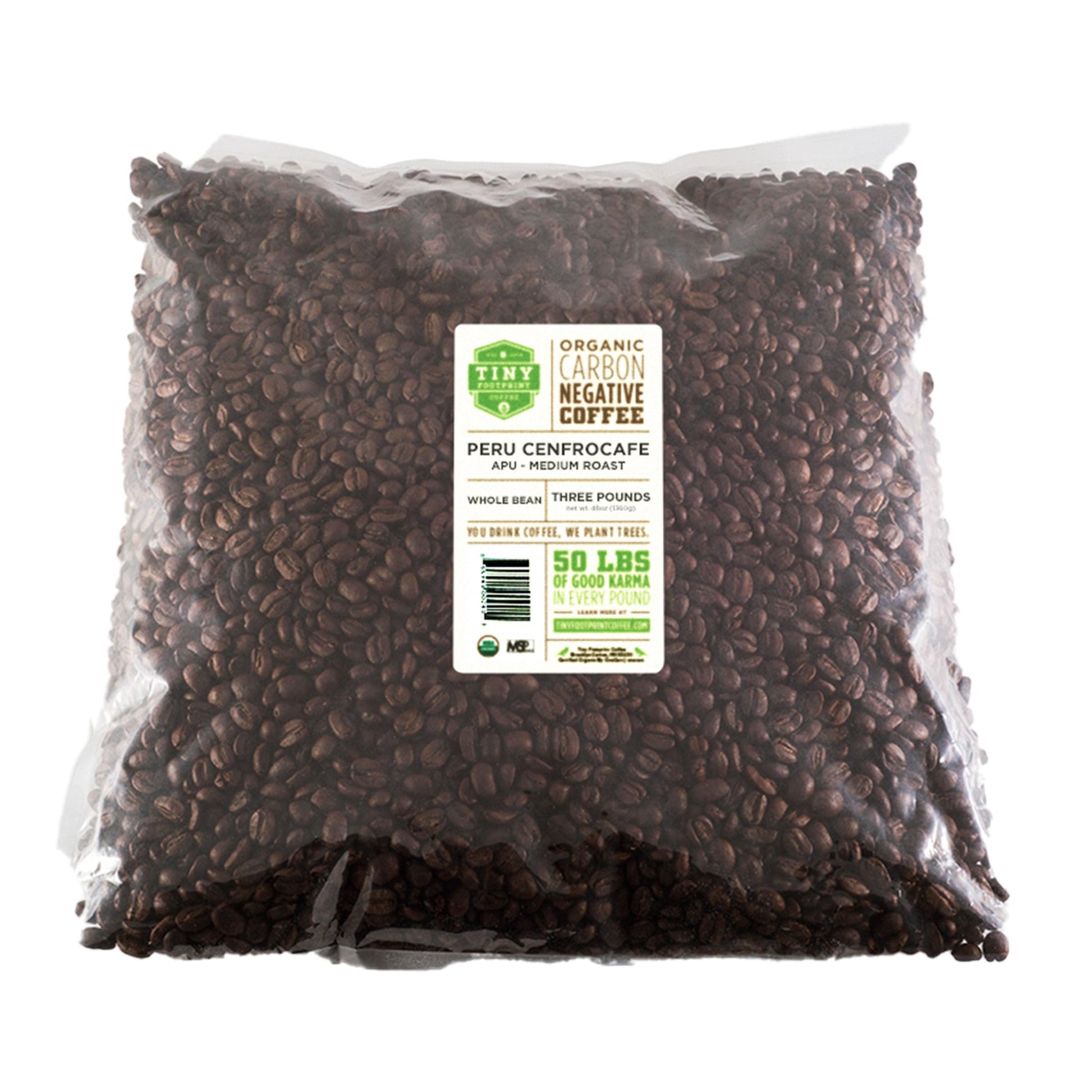 Tiny Footprint Coffee Fair Trade Organic Peru APU Medium Roast Whole Bean Coffee 48 Ounce