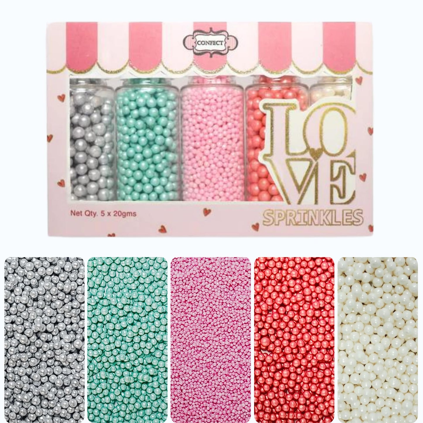 Confect Pearl Sprinkles | Mermaid Party Ball Sprinkles | Sprinkles for Cakes & Cupcakes Decoration | Assorted pack of 5 Mix Sliv