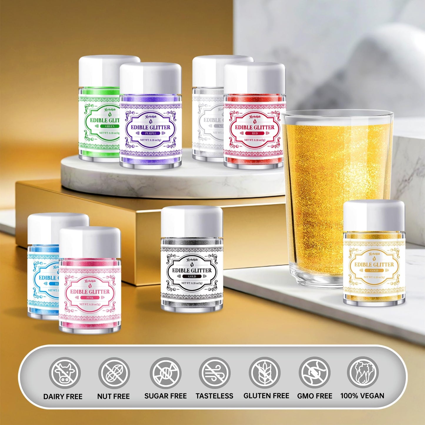 Edible Glitter For Cocktails - 8 Colors Luster Dust Edible Drink Glitter Food Grade Metallic Shimmer Powder For Beverage Chocola