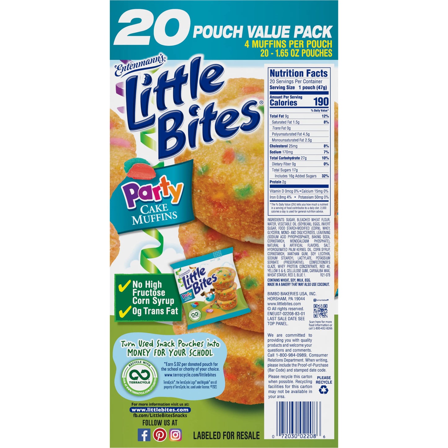 Entenmann'S Little Bites Party Cake Mini Muffins 4 Pack (80 Pouches Total)