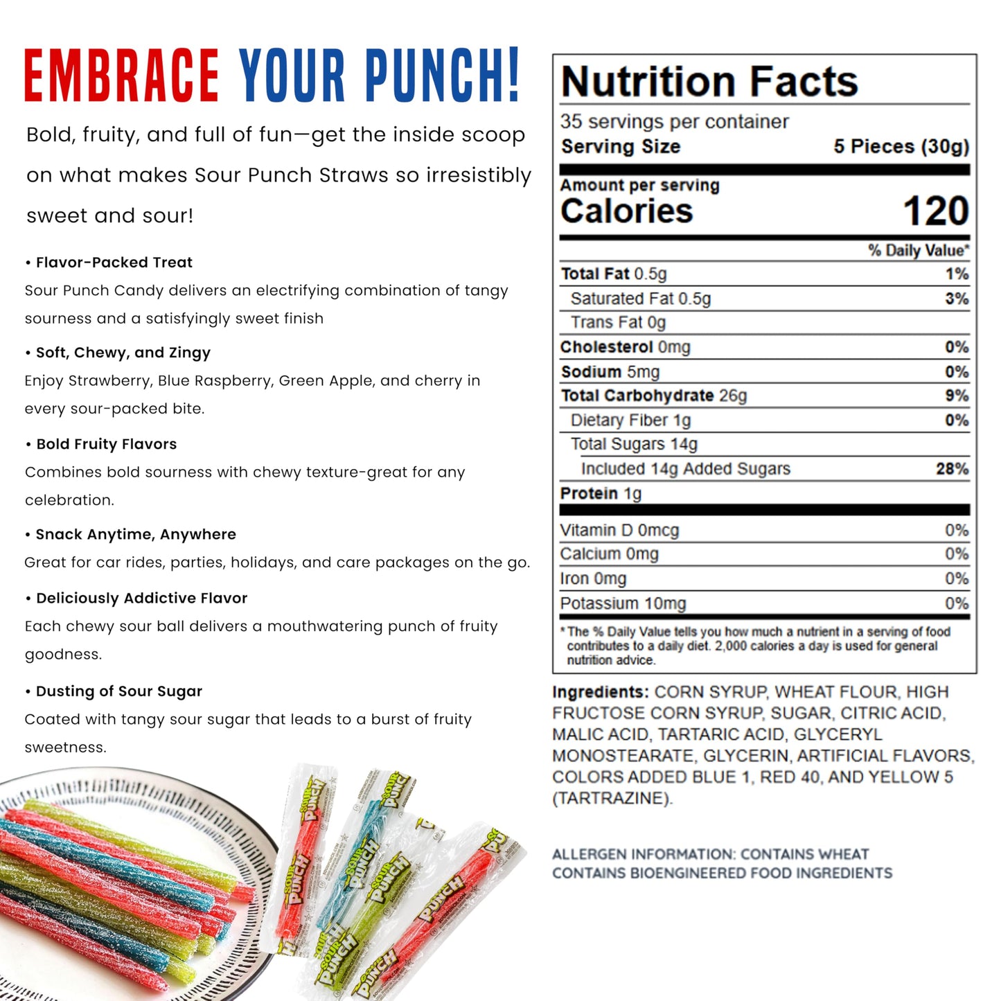Sour Punch Straws - Sour Candy Bulk Candy Individually Wrapped Assorted Flavors 3'' Sours Punch Twists Zesty & Tangy Delight - 2