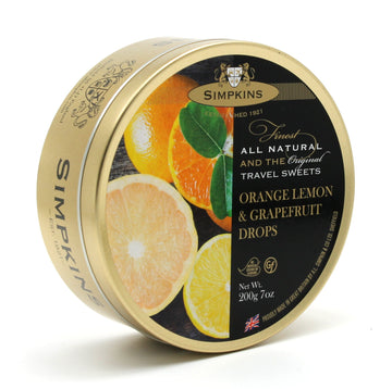 Simpkins Travel Sweet, Orange Lemon & Grapefruit Drops, One 200G Tin