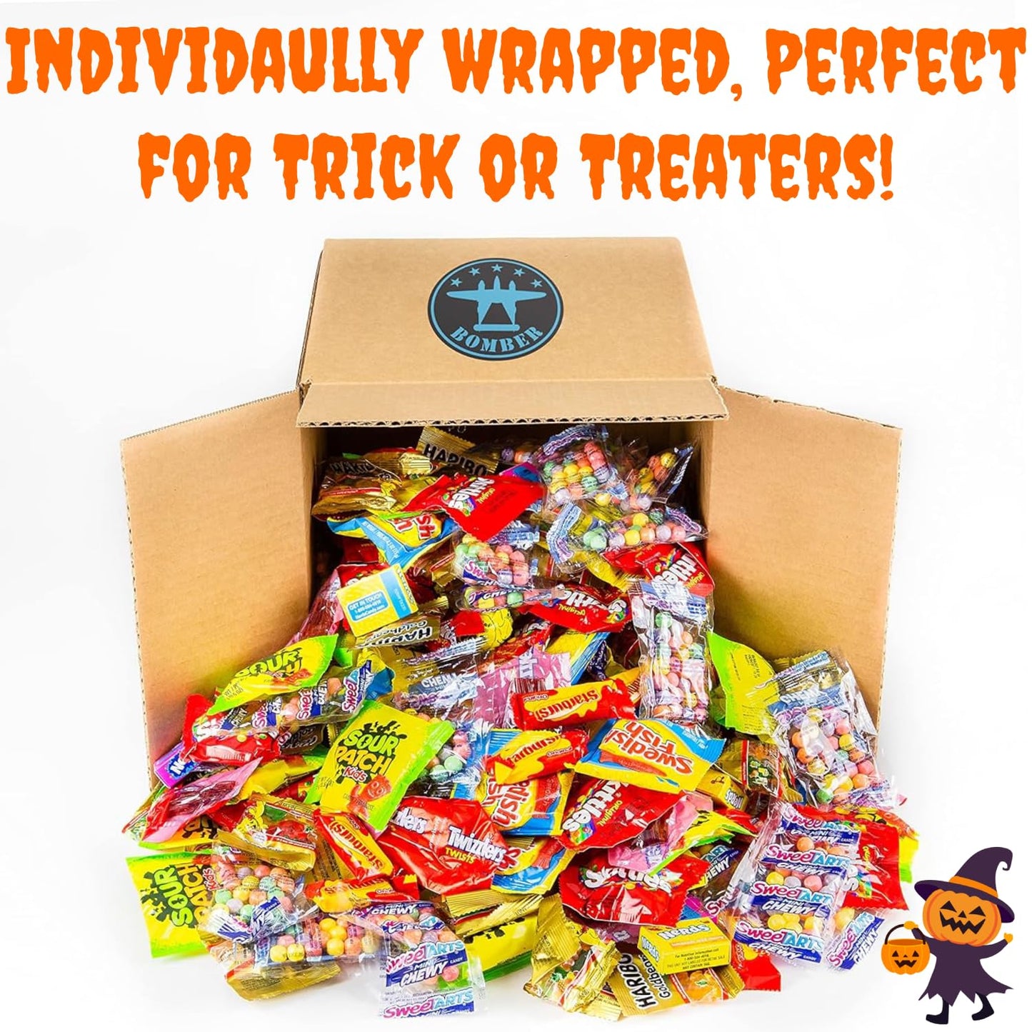 Bomber 8.0Lbs Halloween Candy. Bulk Individually Wrapped Sweetly Delicious. Individually Wrapped Halloween Candy In An 8Lb Box.