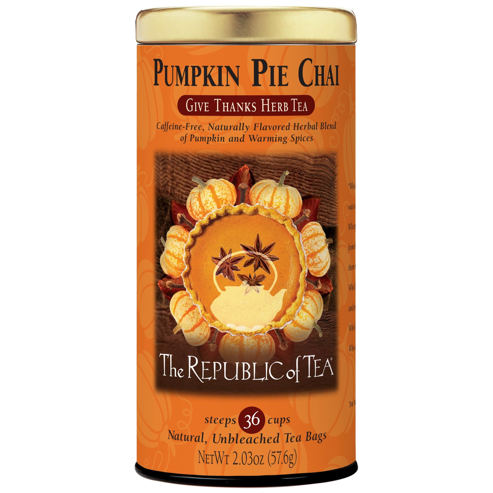 The Republic of Tea Pumpkin Pie Chai Herbal Tea, 36 Naturally Caffeine-Free Tea Bags
