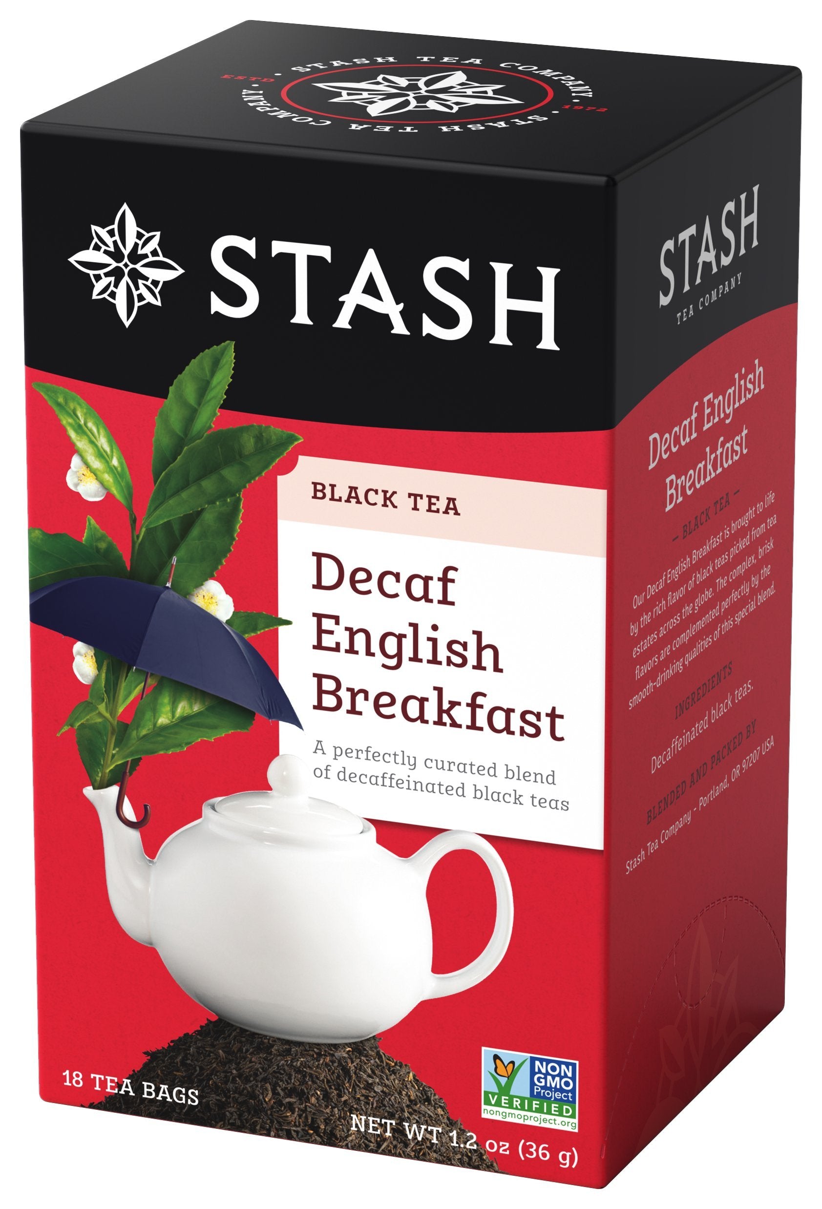 Stash Tea Decaf English Breakfast Black Tea - Non-GMO, 18 Count (Pack of 6) - 108 Bags Total