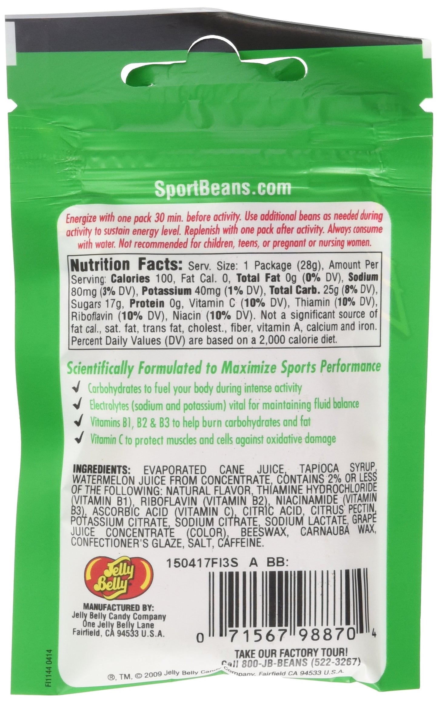 Jelly Belly Extreme Sports Beans, Watermelon Flavor, 1 Ounce (Pack of 24), Model FOOD1018, Melon Color